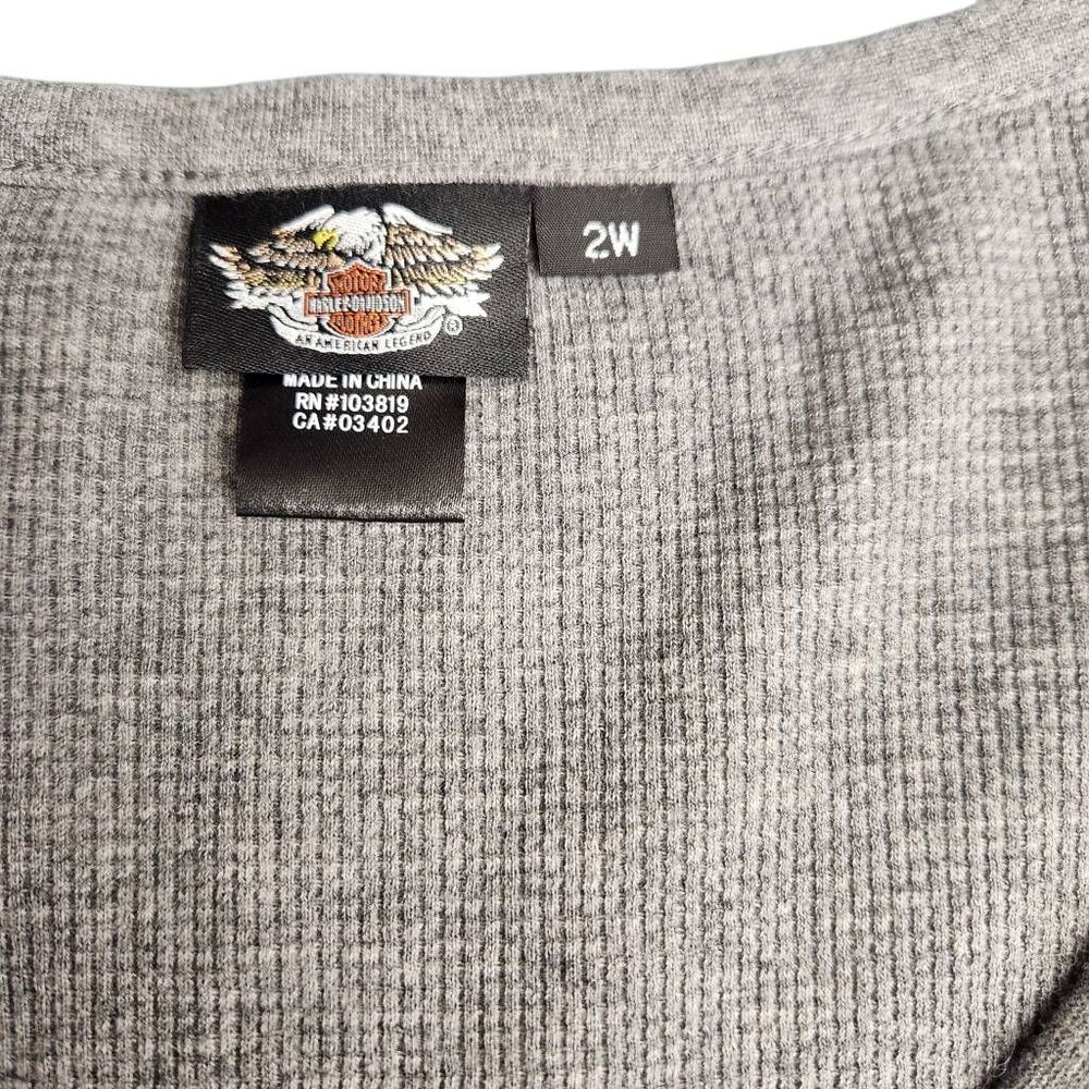 Harley Davidson Soft Gray Long Sleeve Embroidered Rhinestone Embellished Shirt - Picture 6 of 9